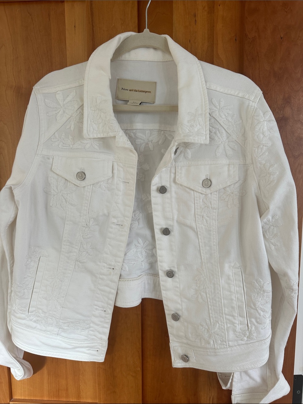 Pilcro and the Letterpress Anthropologie White Embroidered Denim Jacket